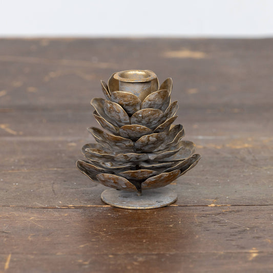 BRONZE PINECONE TAPER CANDLE HOLDER