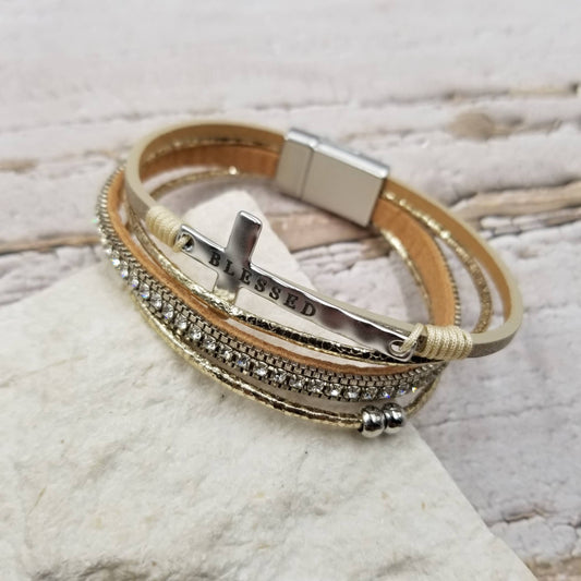 BLESSED Cross Multi-layer Magnetic Leather Bracelet