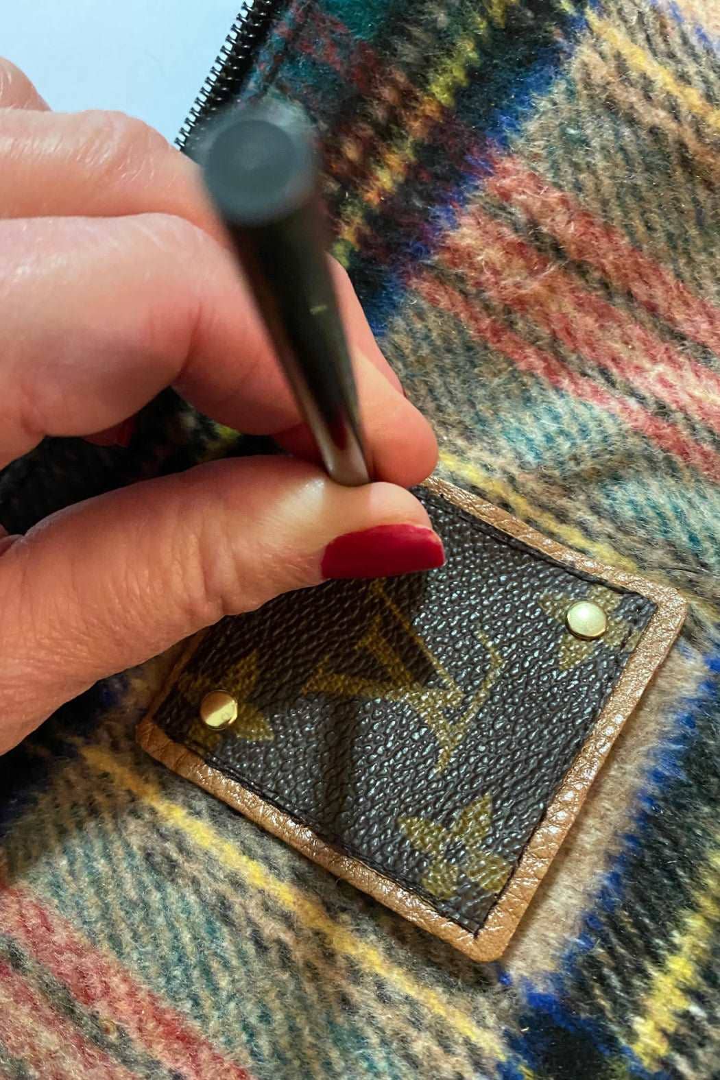 Tartan Plaid Crossbody Bag with Vegan Leather Strap & Tassel — Upcycled LV