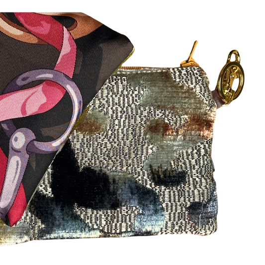 Gucci Horse Bit Brown Vintage Silk Scarf Coffee Run Keychain Bag