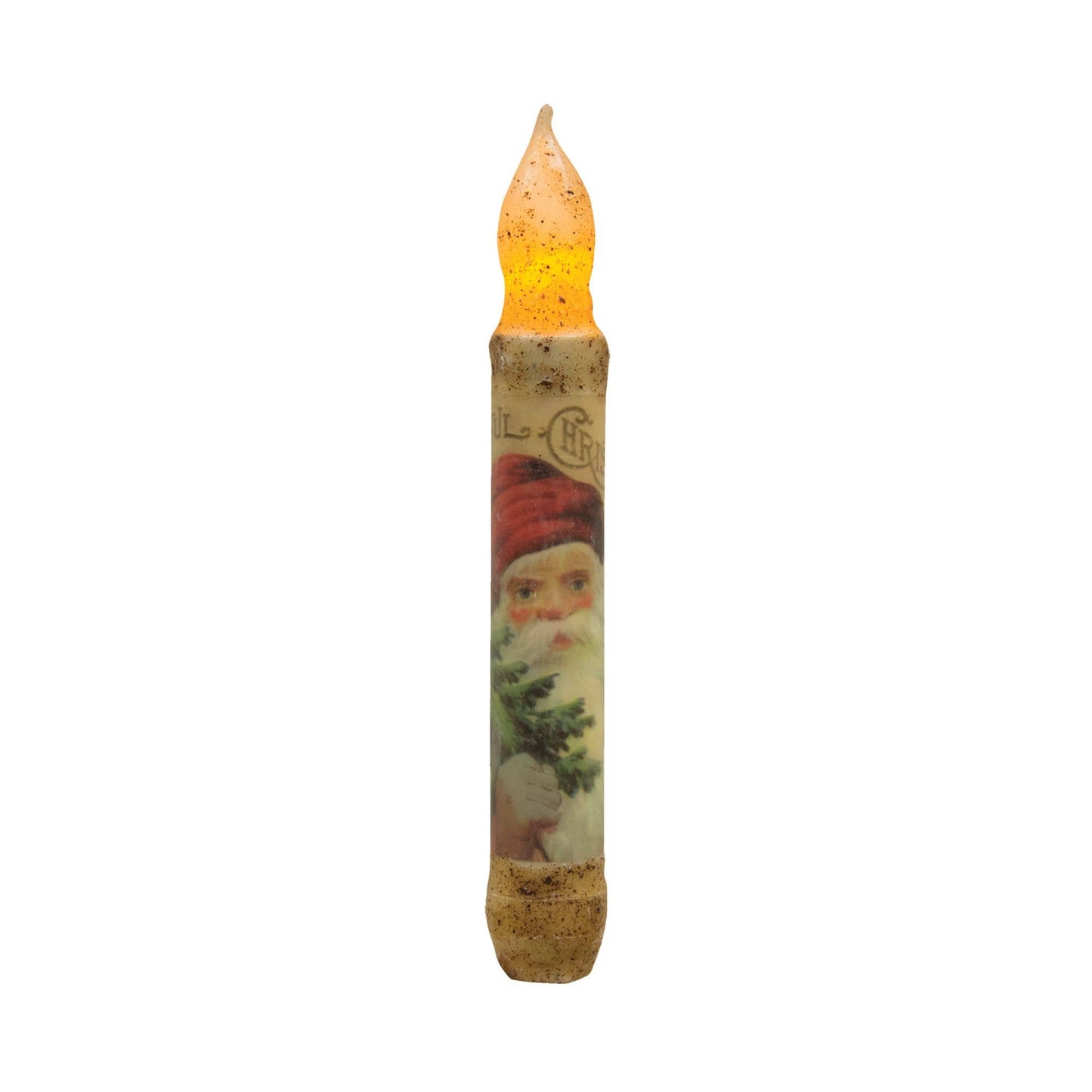 Joyful Santa Timer Taper 6" Burnt Ivory
