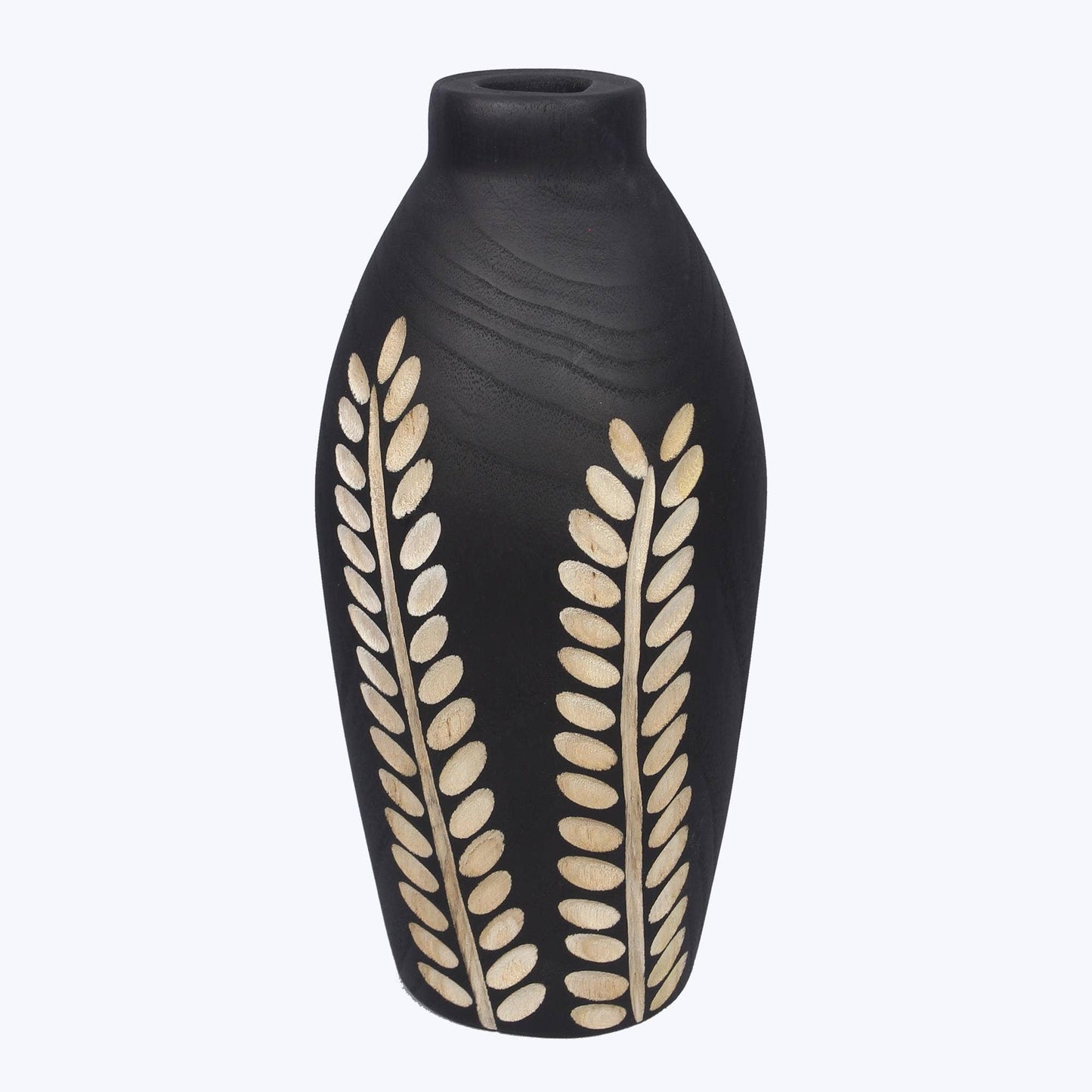 Wooden Vase, Black With Natural Tone Design (Sku#: 13853)