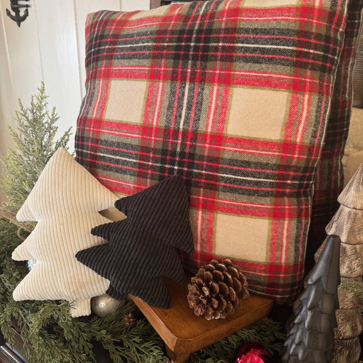 Midnight Cord Christmas Tree (small) throw pillow