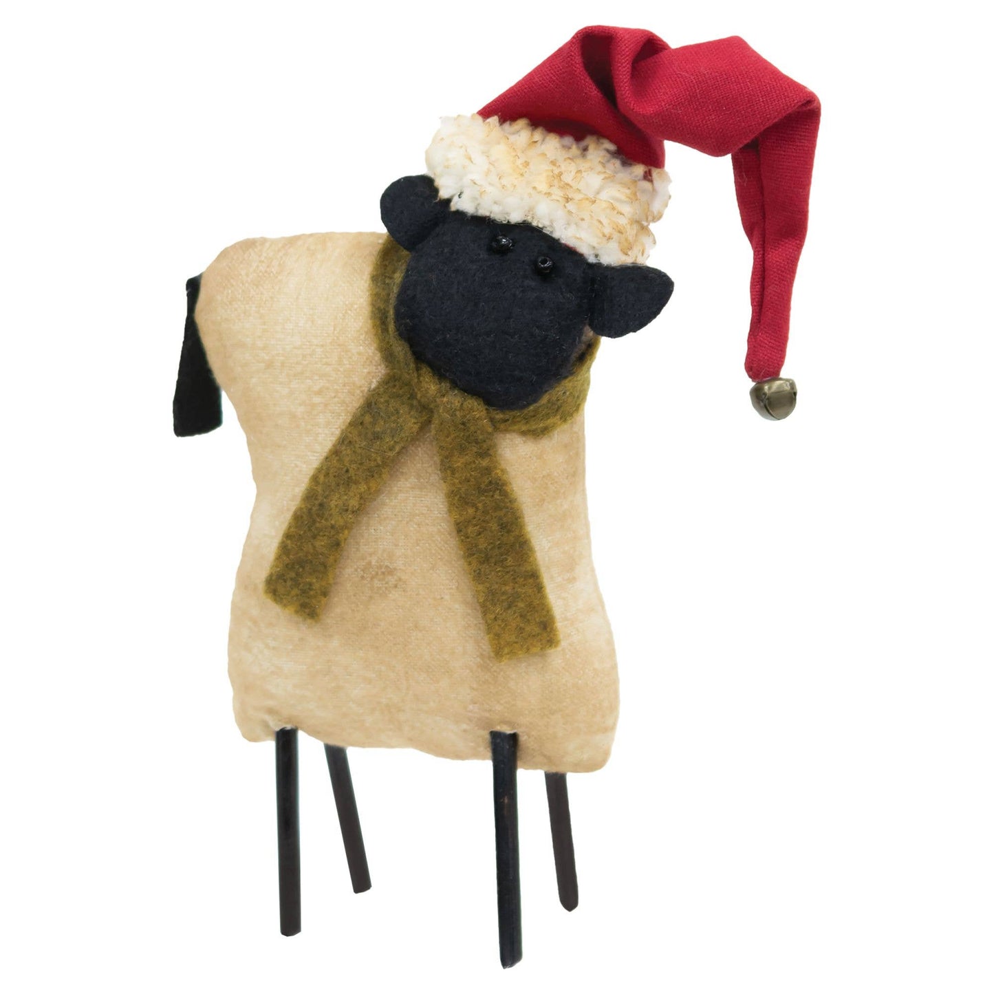 Stuffed Standing Primitive Sheep in Santa Hat
