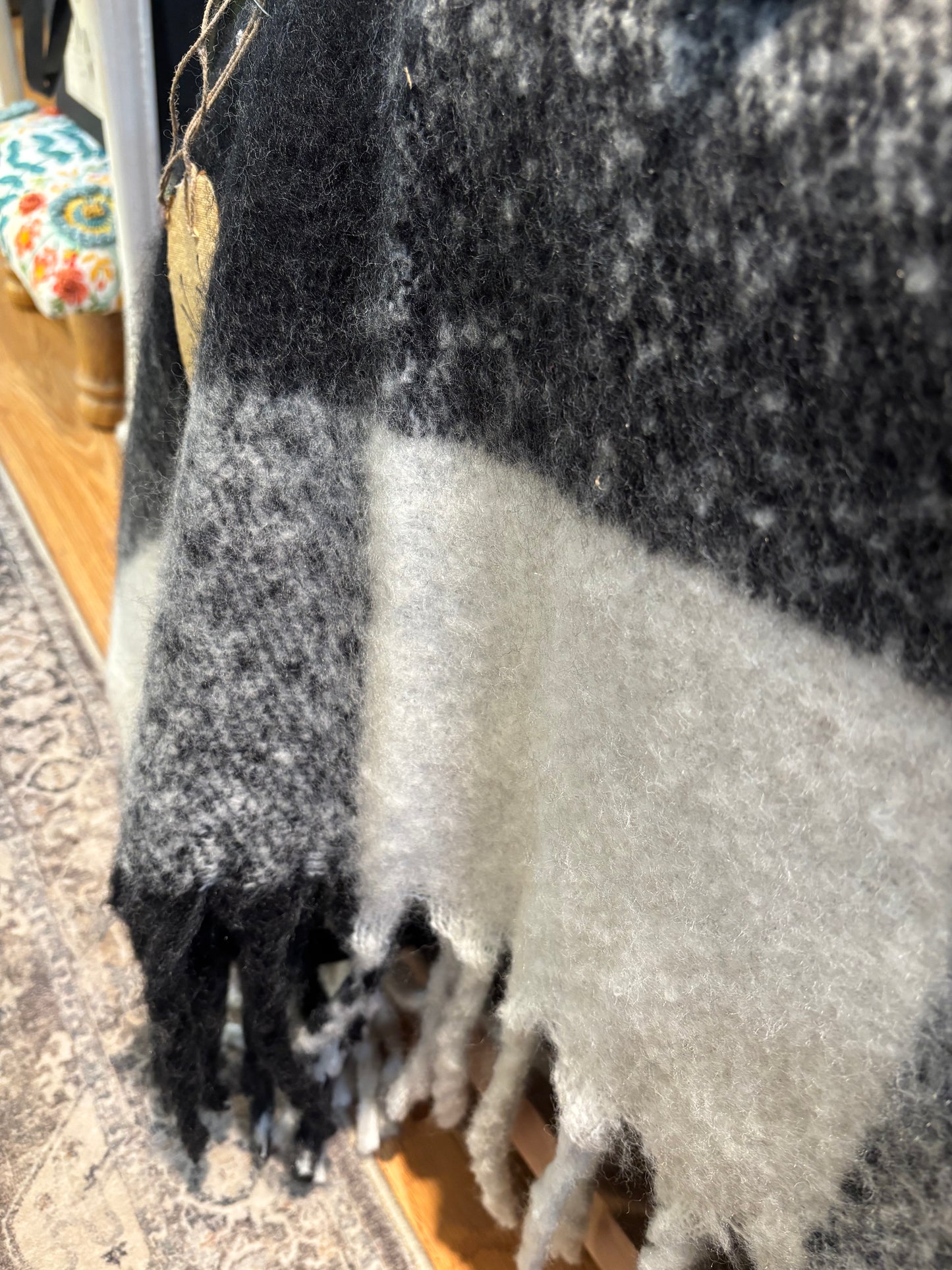 60" BLACK & WHITE CHECK BLANKET W/ FRINGE