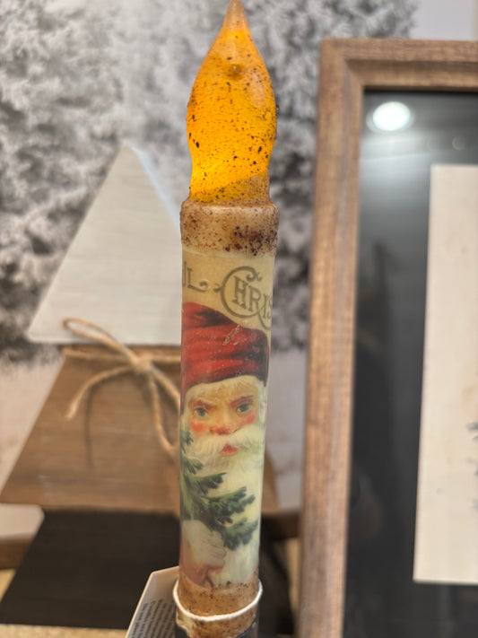Joyful Santa Timer Taper 6" Burnt Ivory