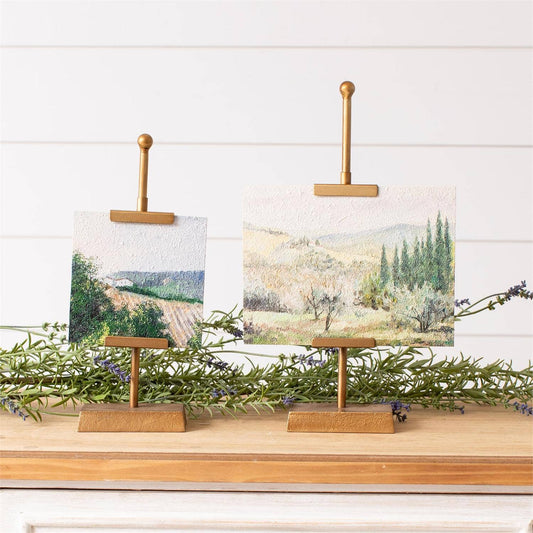 Mini Landscape Art on Gold Easel Stands (Set Of 2)
