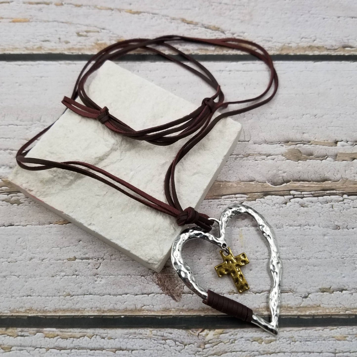 Retro Silver Cross Heart Necklace
