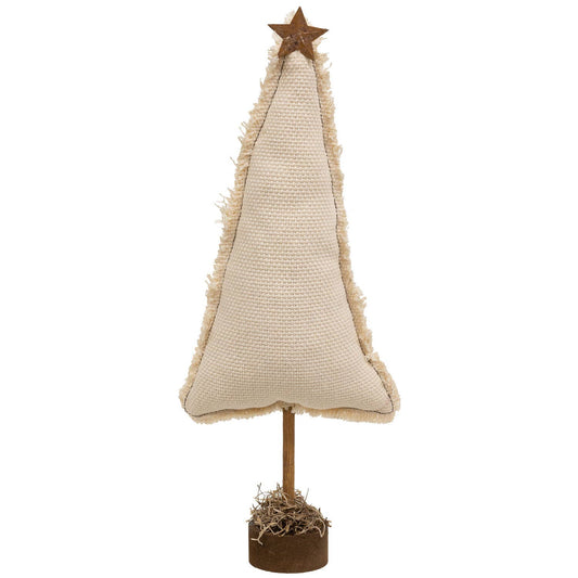 Fringed Stuffed Ivory Canvas Christmas Tree on Base, 14.5"
