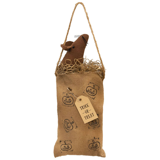 Primitive Mouse Doll in Jack O Lantern Bag