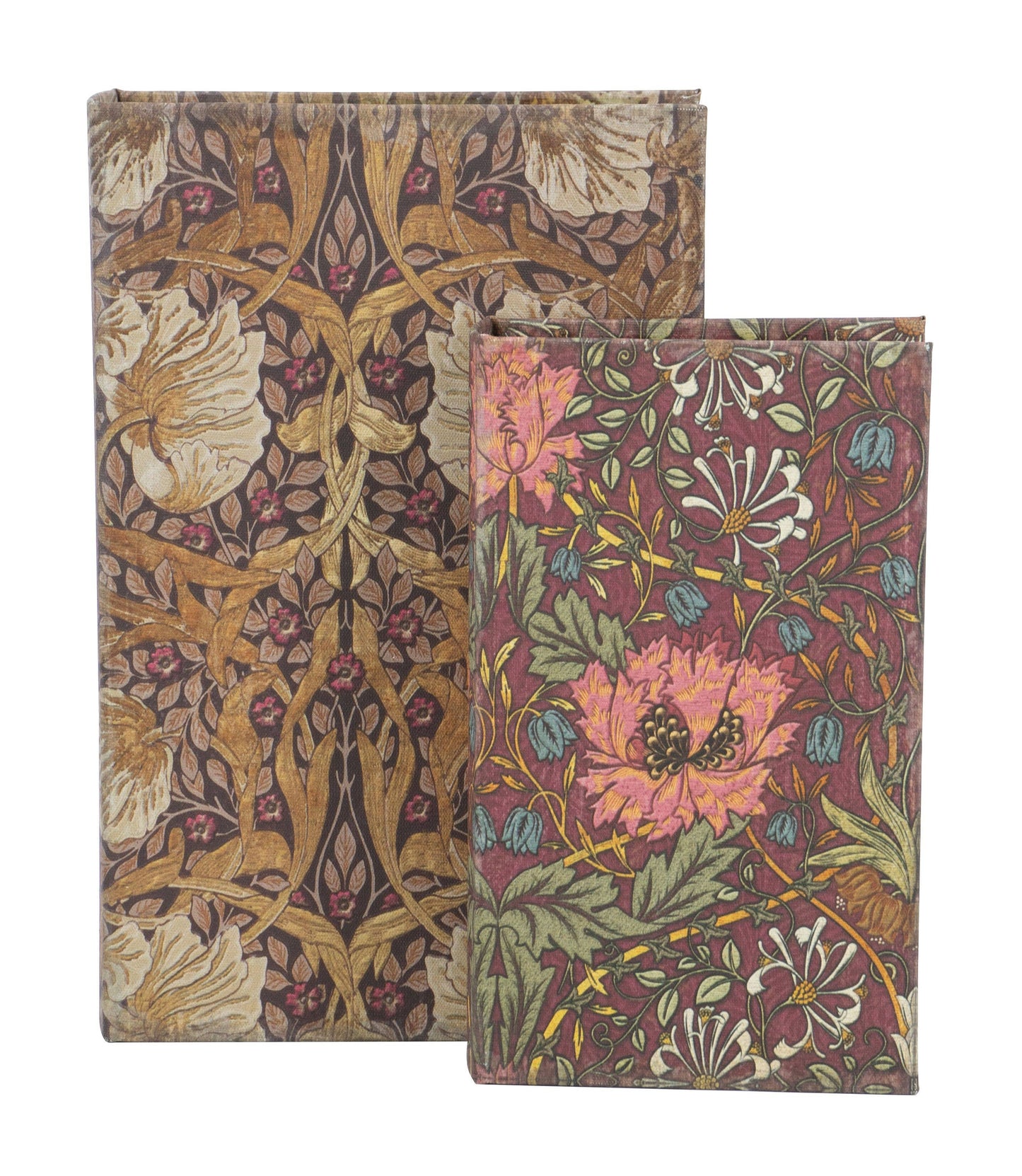 Set Of 2 Vintage Floral Wood Book-Shaped Boxes