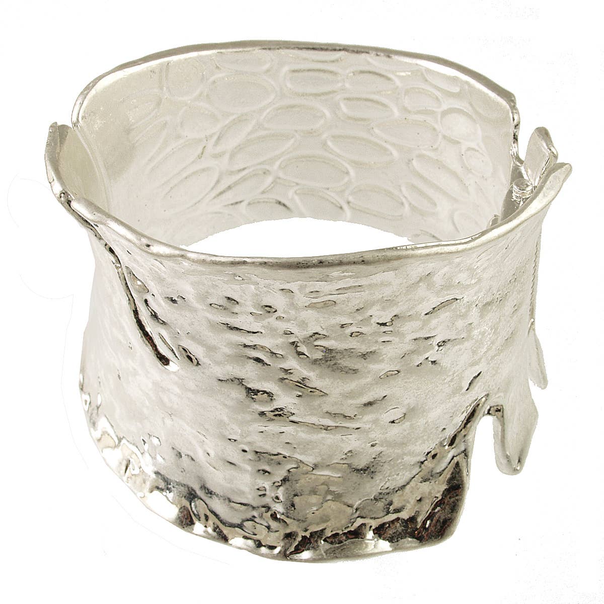 Beautiful Modern Hinged Cuff Bracelet, Textured Antique Silver & Gold, 7.25"