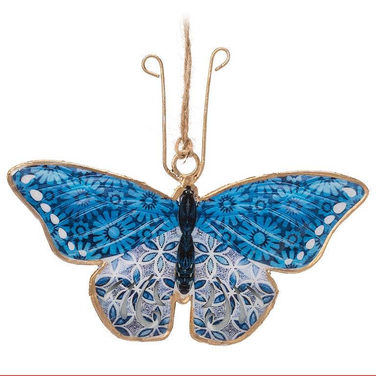 Butterfly Ornament 4.5"H Blue/White