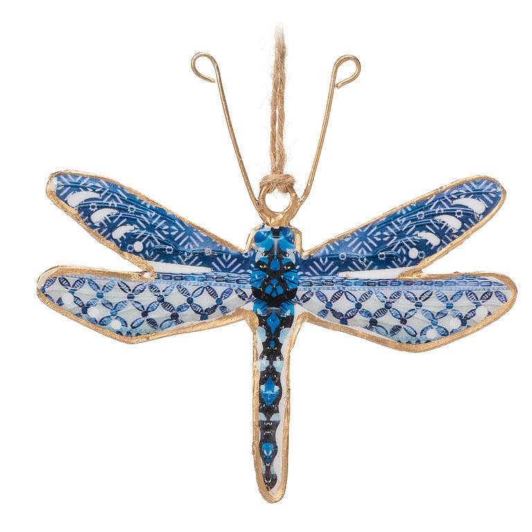 Blue/White Surprise Dragonfly Ornament 4.5"H