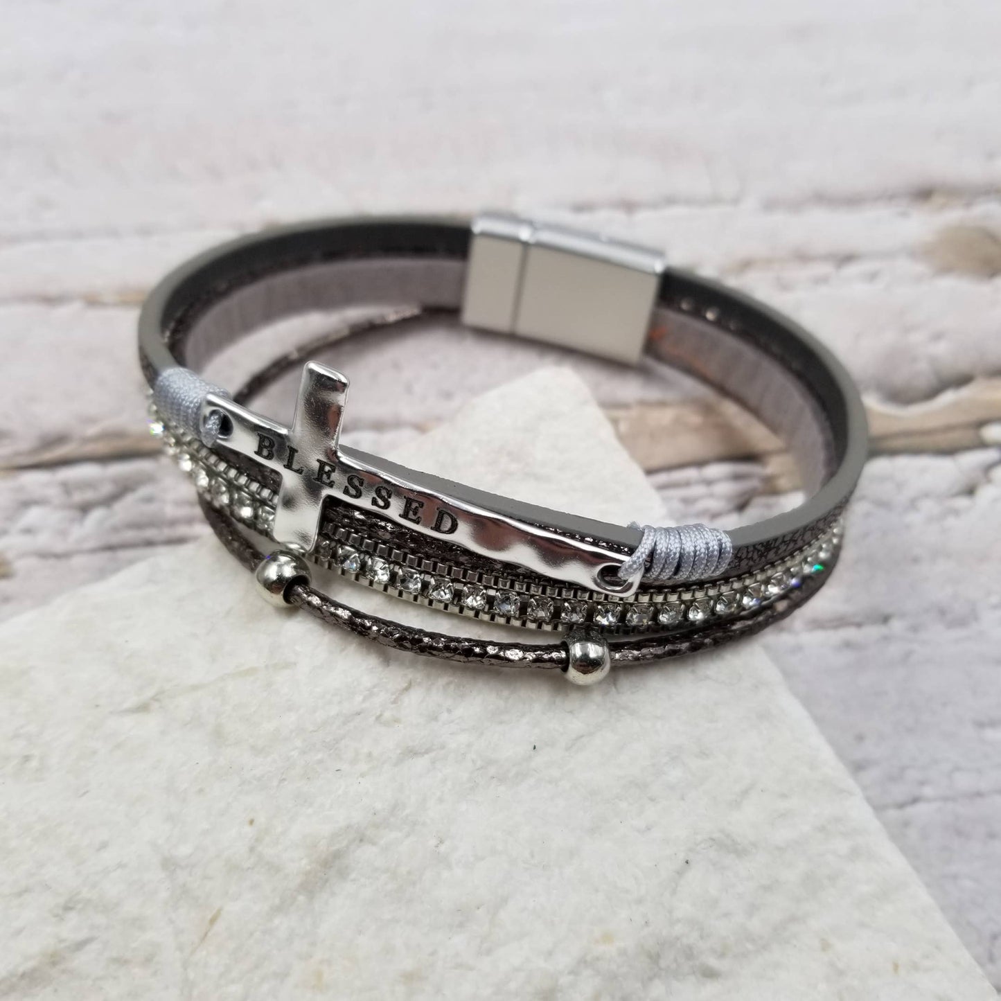 BLESSED Cross Multi-layer Magnetic Leather Bracelet