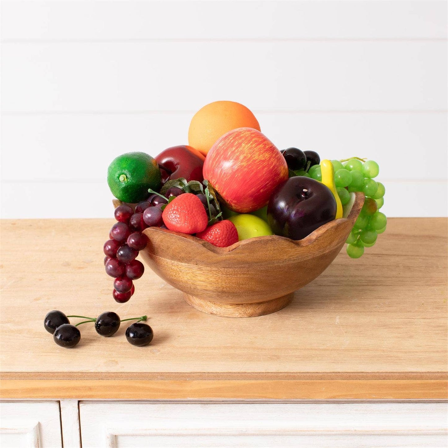 Fluted Mango Wood Bowl with White Enamel