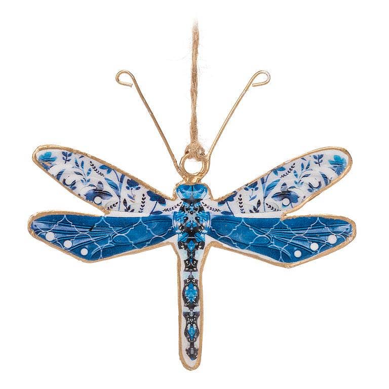 Blue/White Surprise Dragonfly Ornament 4.5"H