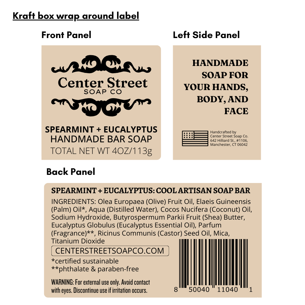 Spearmint + Eucalyptus Vegan Handmade Bar Soap - 4oz