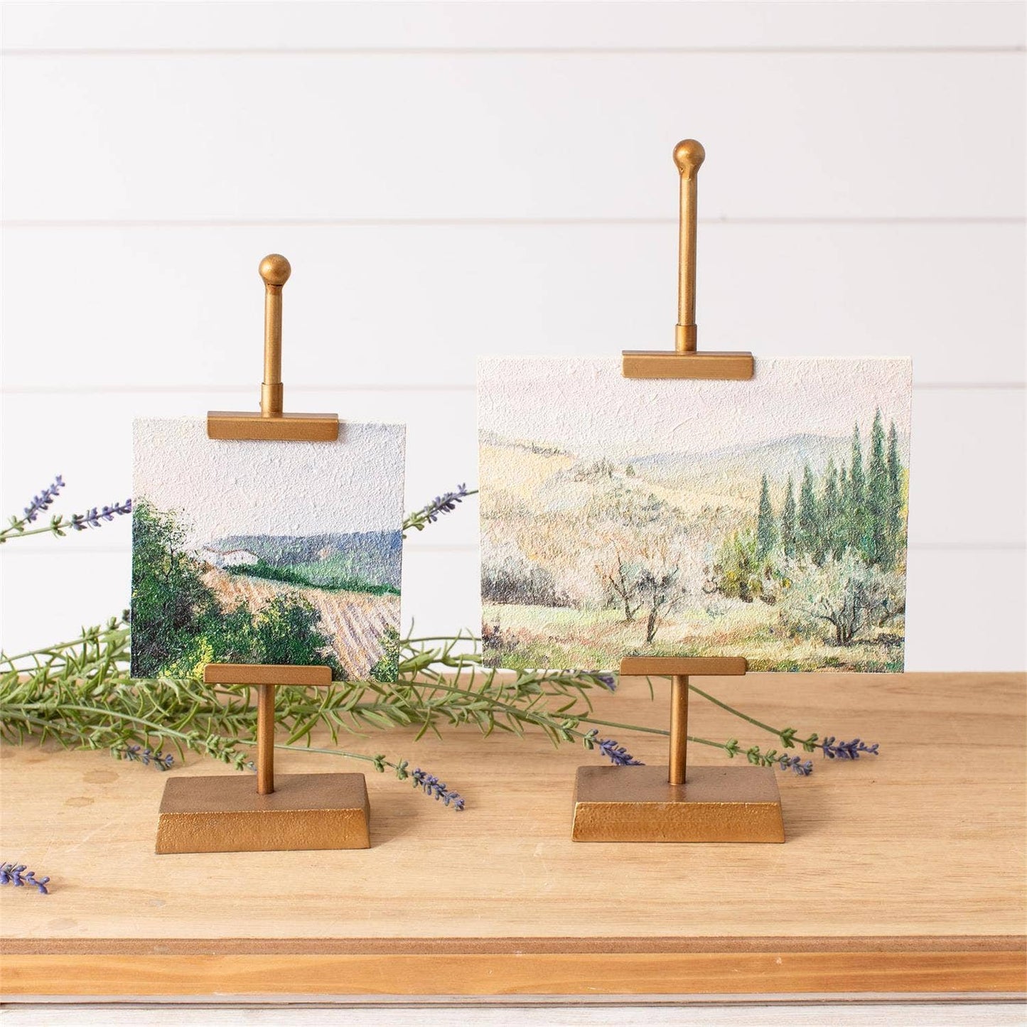 Mini Landscape Art on Gold Easel Stands (Set Of 2)