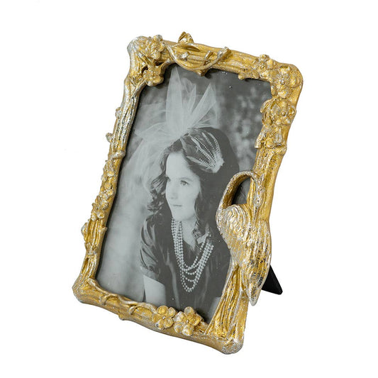 Antique Gold Swan Photo Frame w/ Swan Accent - 8.5x8.5" frame 5x7" Open