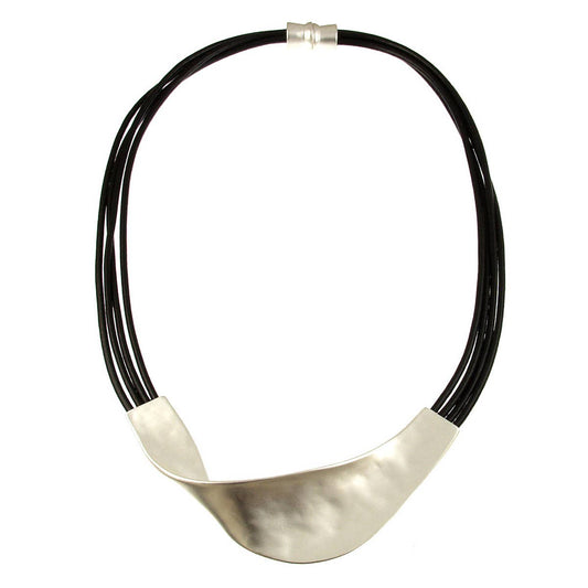 Leather & Metal Twist Necklace, Silver or Gold tone, 18" magnetic closure.