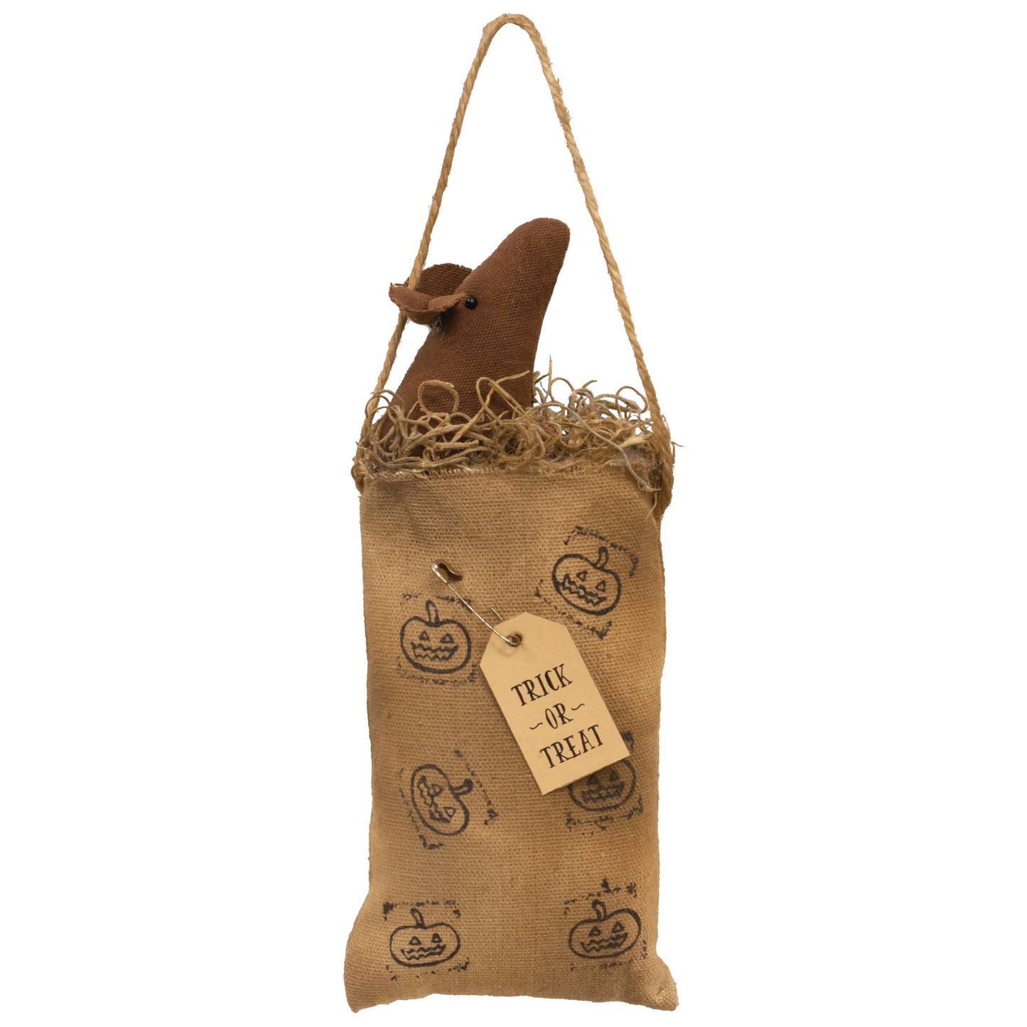 Primitive Mouse Doll in Jack O Lantern Bag