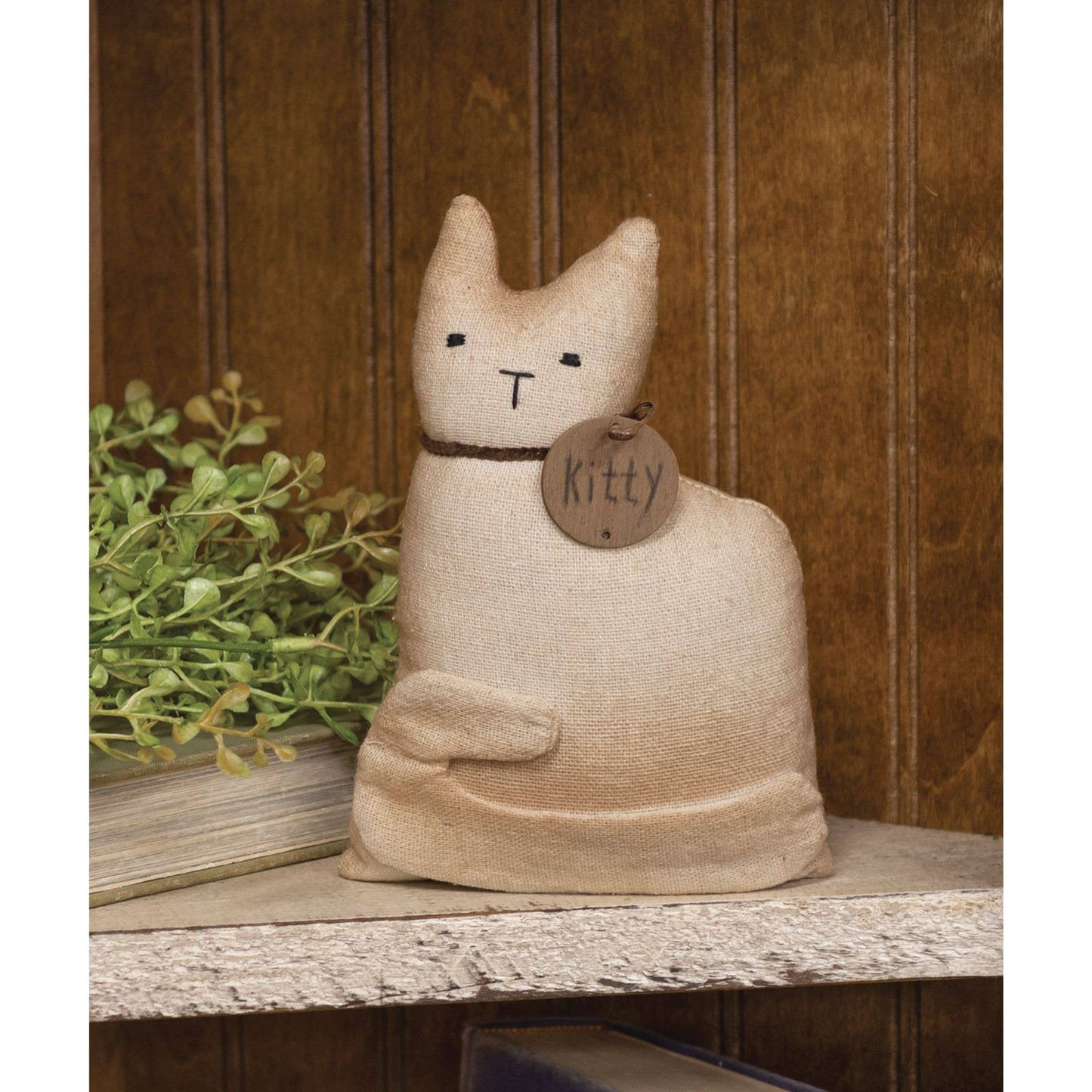 Stuffed Primitive Sitting White Kitty