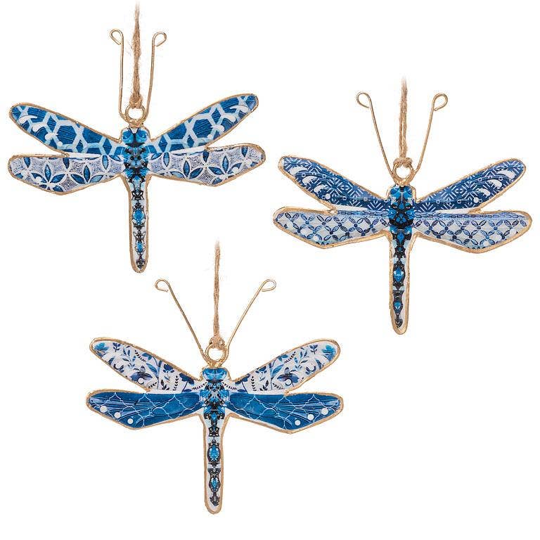 Blue/White Surprise Dragonfly Ornament 4.5"H
