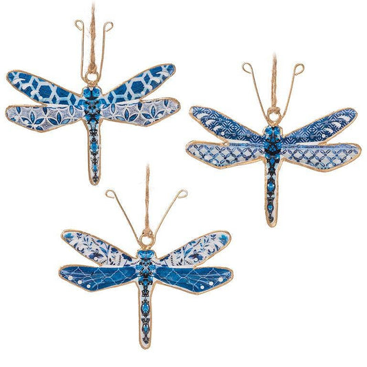 Blue/White Surprise Dragonfly Ornament 4.5"H