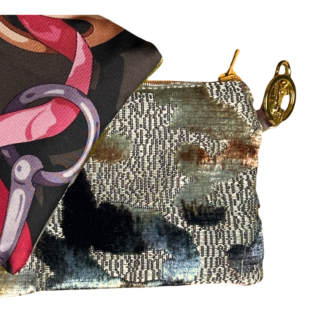 Gucci Horse Bit Brown Vintage Silk Scarf  Coffee Run Keychain Bag