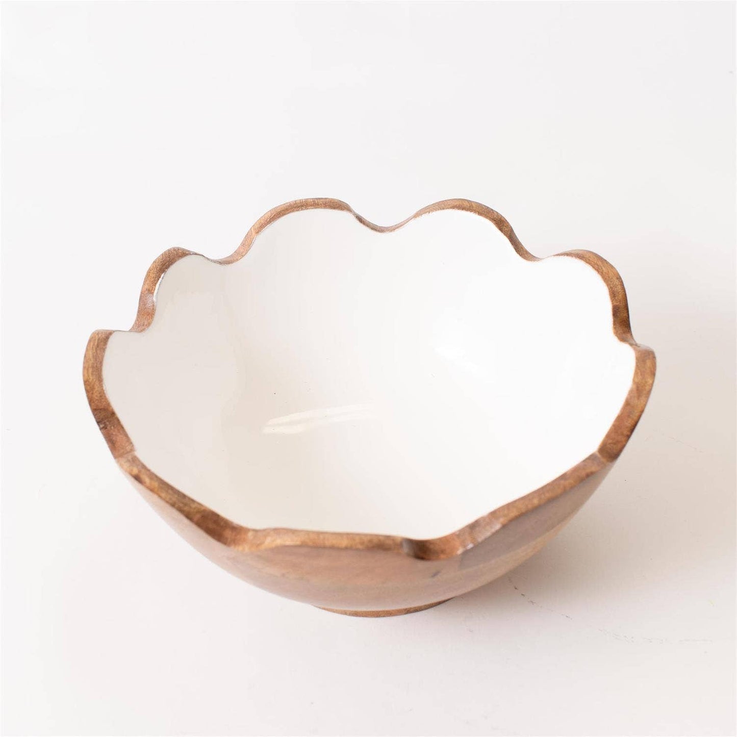 Fluted Mango Wood Bowl with White Enamel