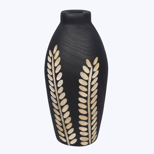 Wooden Vase, Black With Natural Tone Design  (Sku#: 13853)