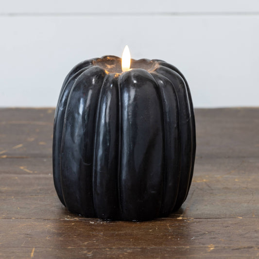 6.5" BLACK 3D FLAME PUMPKIN CANDLE