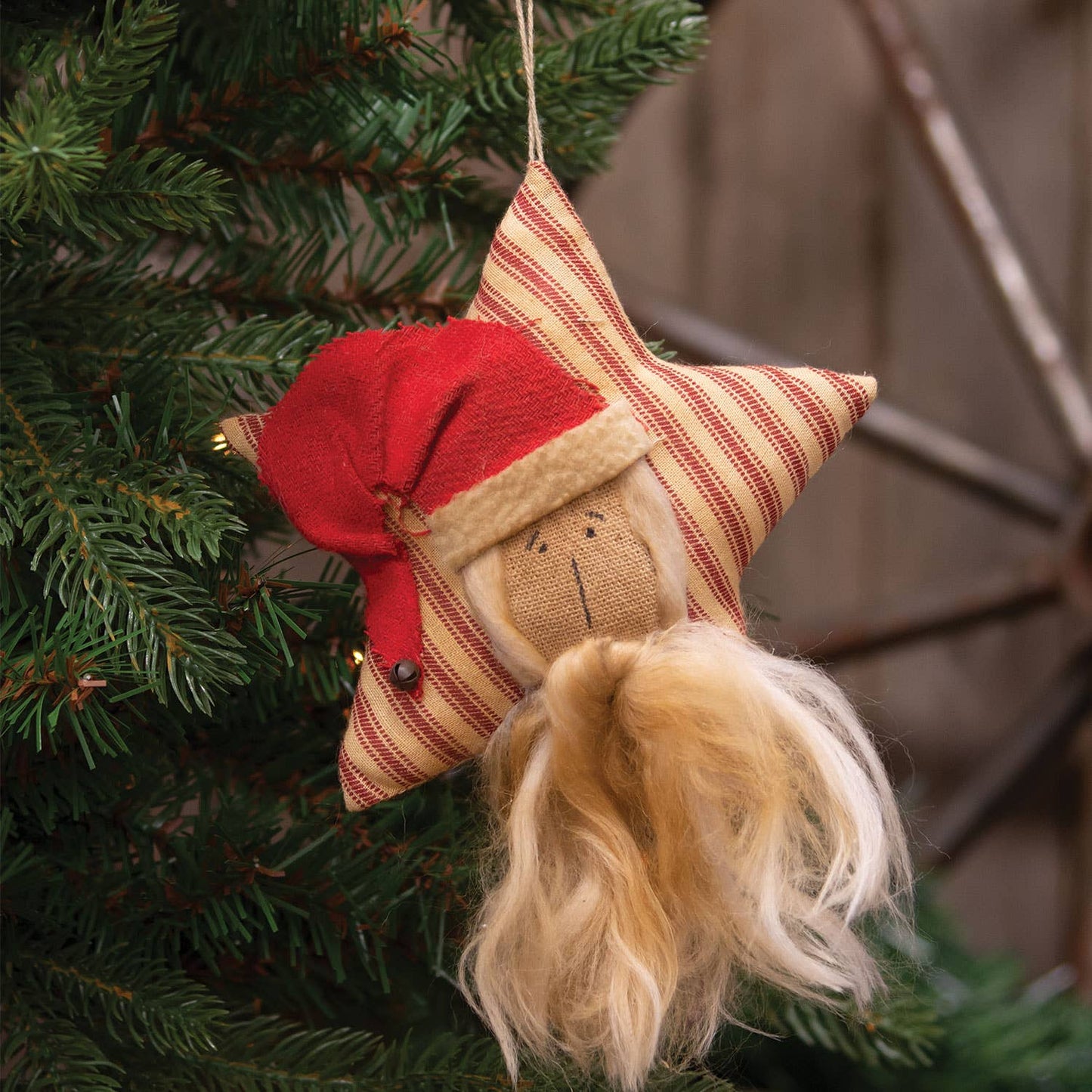 Primitive Santa Red Ticking Star Ornament