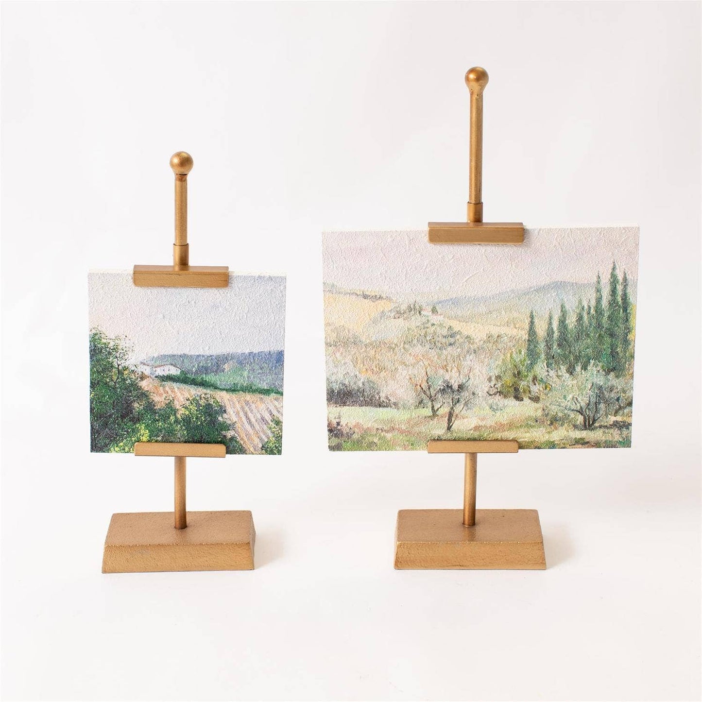 Mini Landscape Art on Gold Easel Stands (Set Of 2)