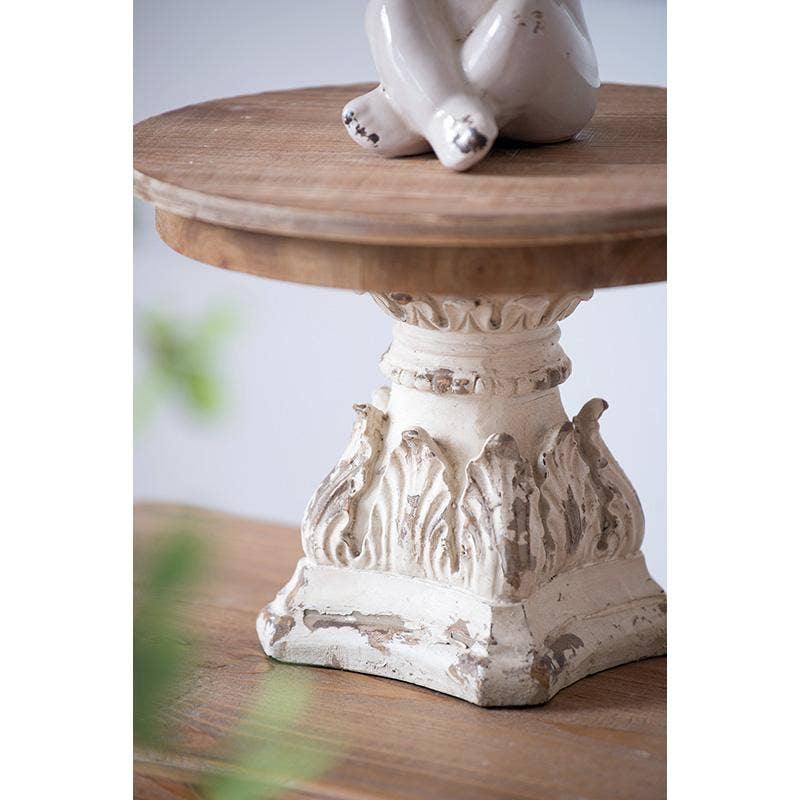D10.5x7.5" Cream & Brown Wooden Table Top Plate