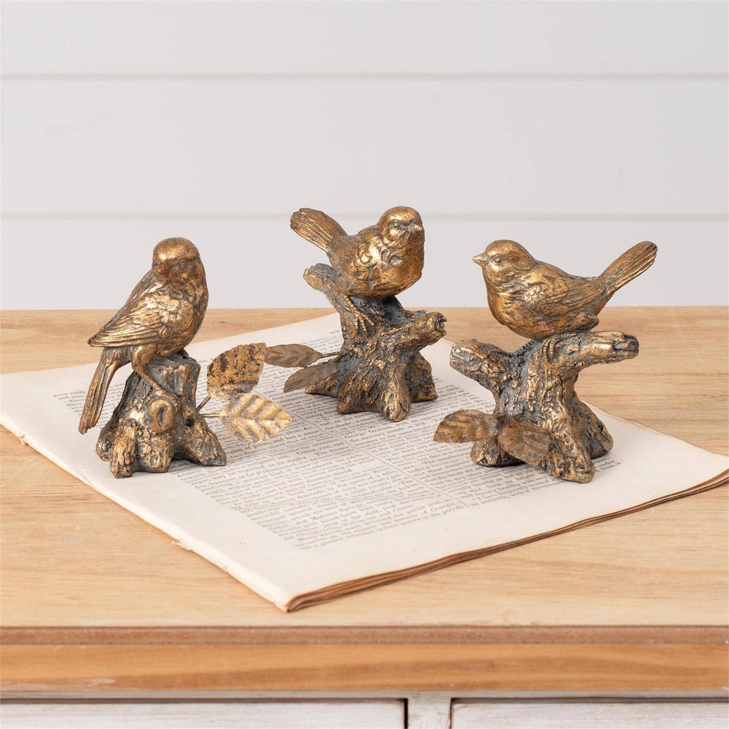 Antiqued Golden Bird Figurines (Pk/03 Ast)
