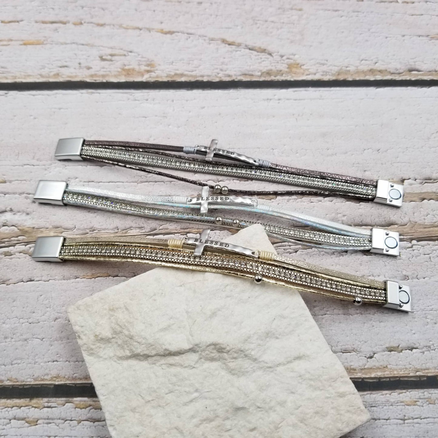 BLESSED Cross Multi-layer Magnetic Leather Bracelet