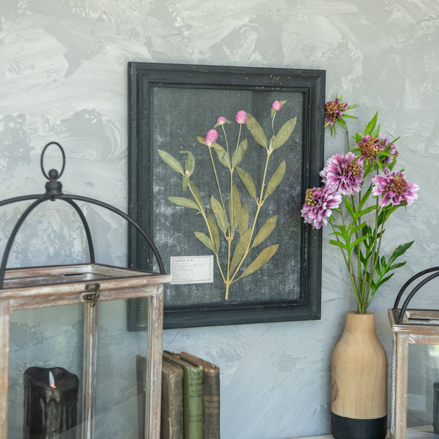 17.75" PRESSED PINK FLOWER W/ BLACK FRAME