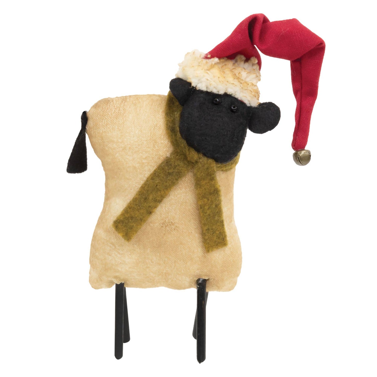 Stuffed Standing Primitive Sheep in Santa Hat