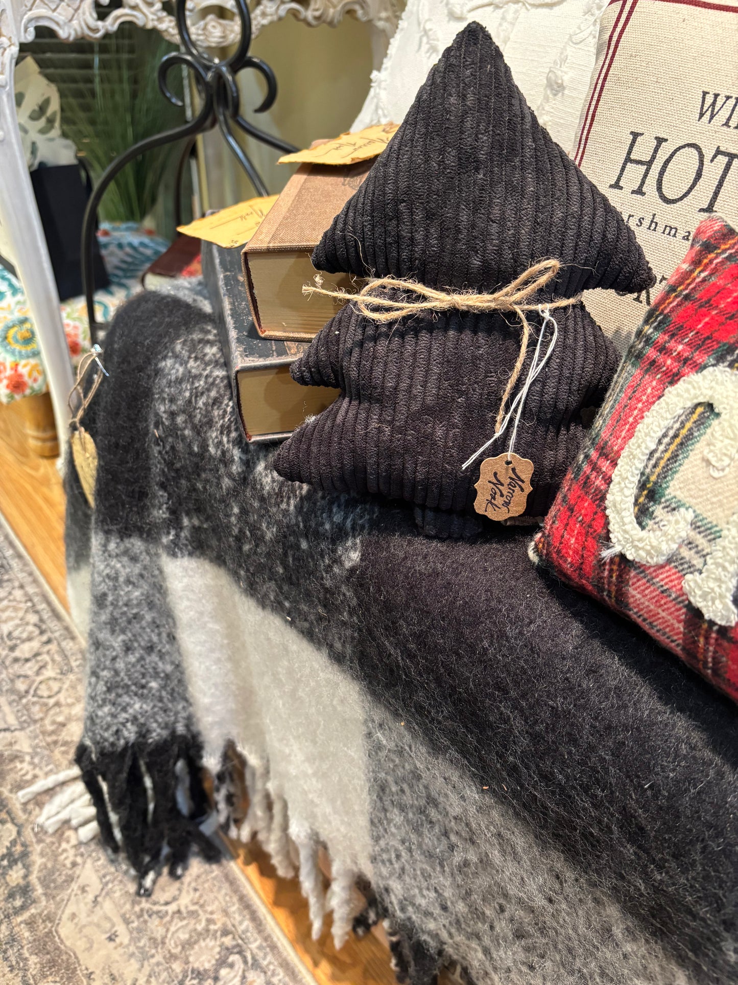 60" BLACK & WHITE CHECK BLANKET W/ FRINGE
