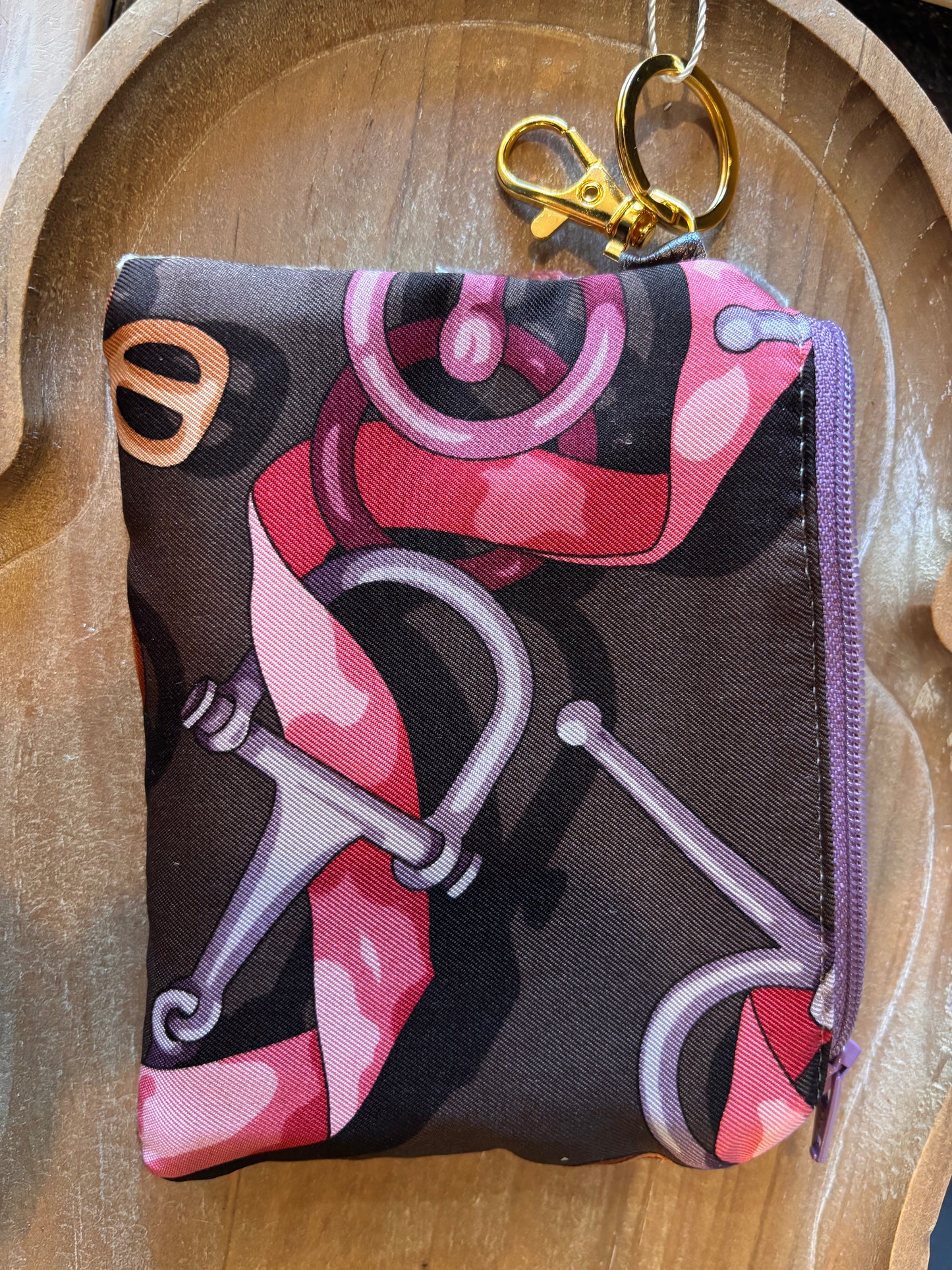 Gucci Horse Bit Brown Vintage Silk Scarf  Coffee Run Keychain Bag