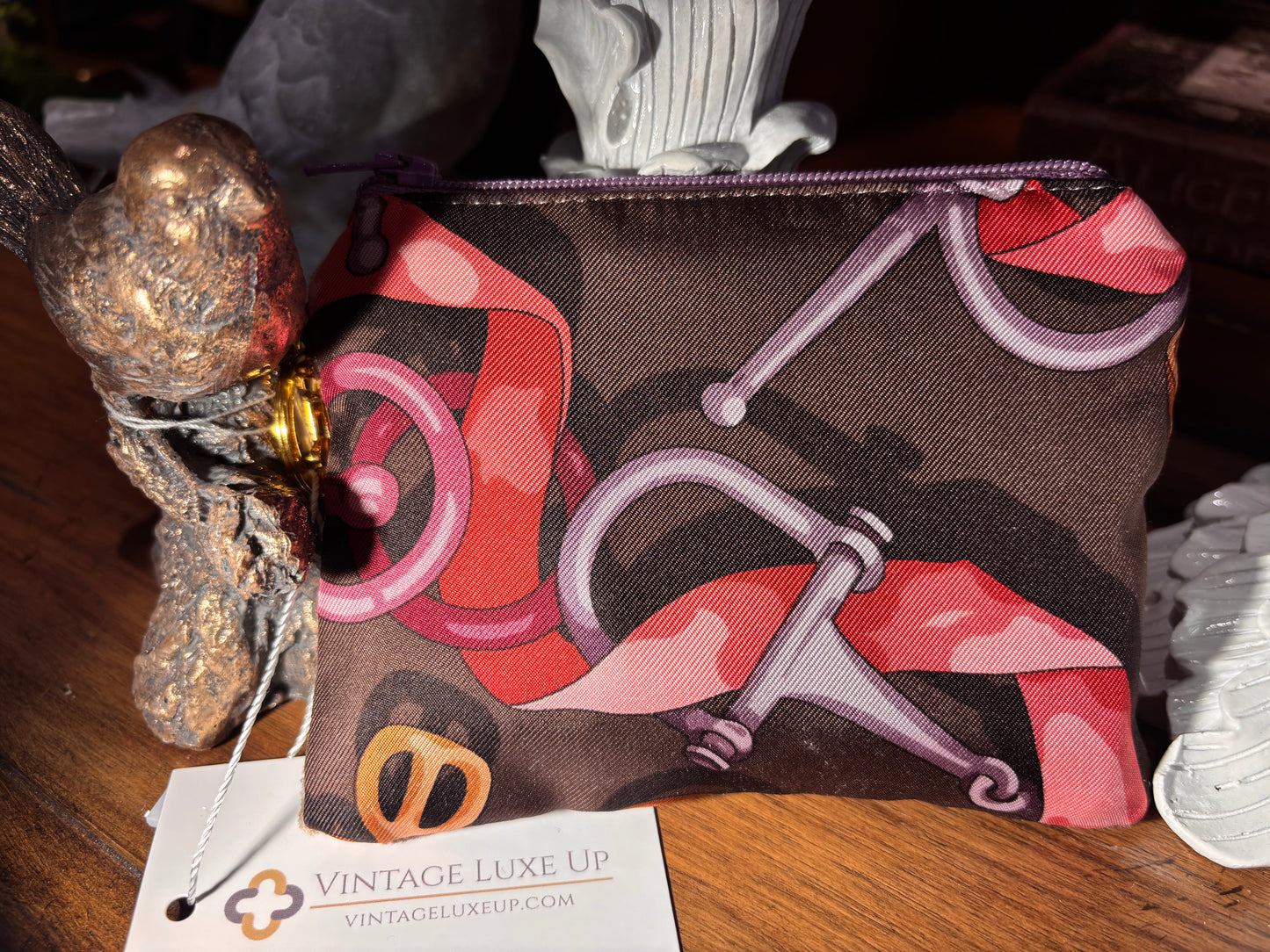 Gucci Horse Bit Brown Vintage Silk Scarf  Coffee Run Keychain Bag