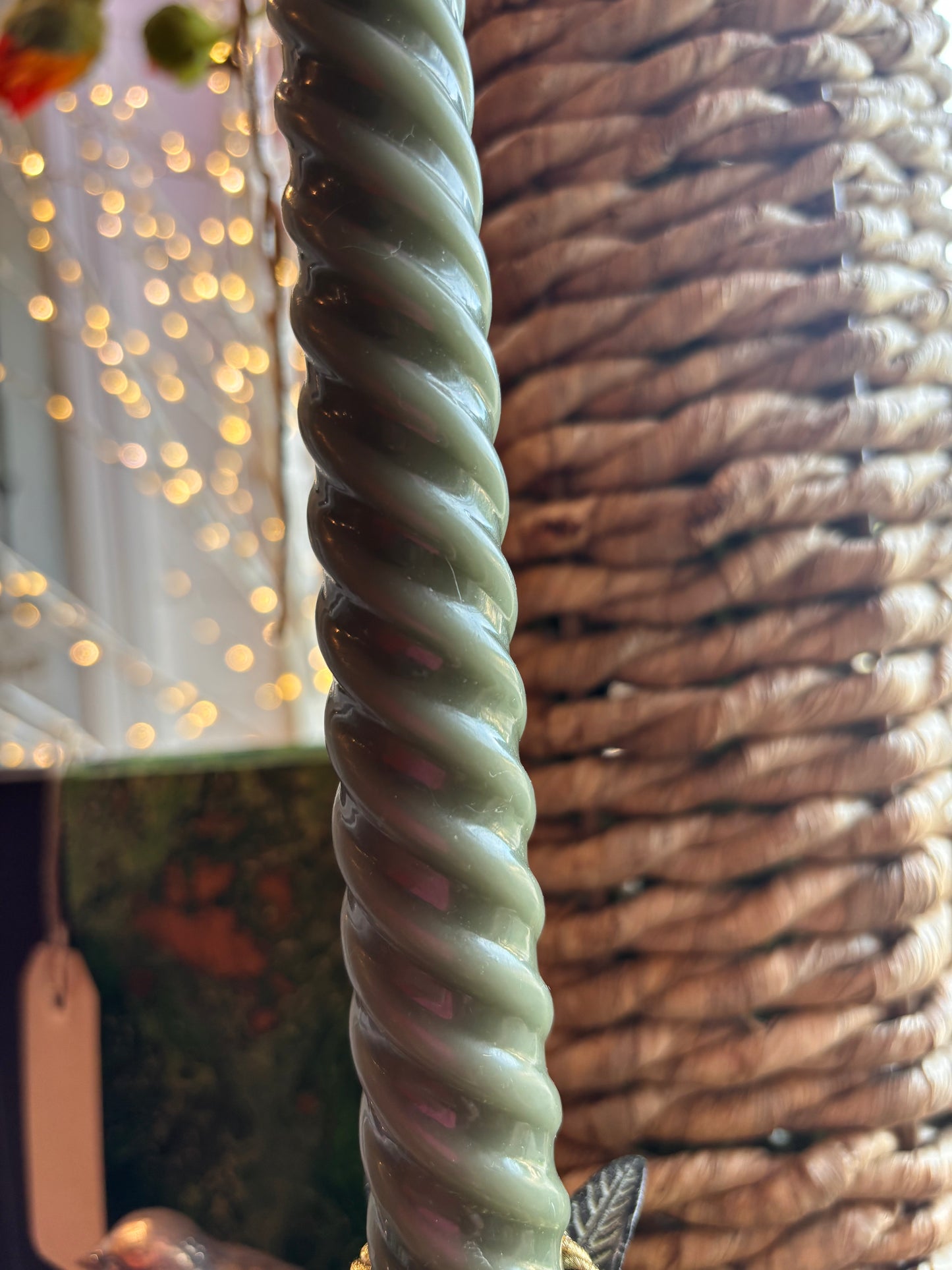 SET/ 2 - 9.5" 3D FLAME TWIST DARK GREEN TAPER CANDLE