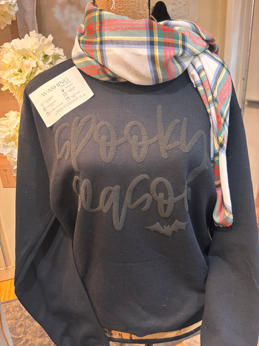 Spooky Season Crewneck Sweatshirt / Black, charcoal script