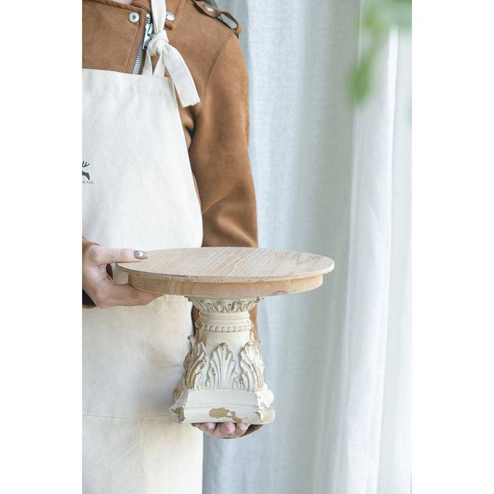 D10.5x7.5" Cream & Brown Wooden Table Top Plate