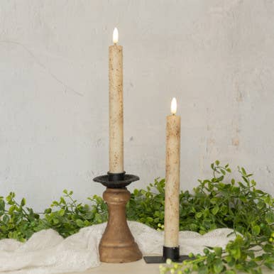 SET/2 - 9.5" 3D FLICKERING FLAME "CREAM" TAPER CANDLES (6 hour Timer)