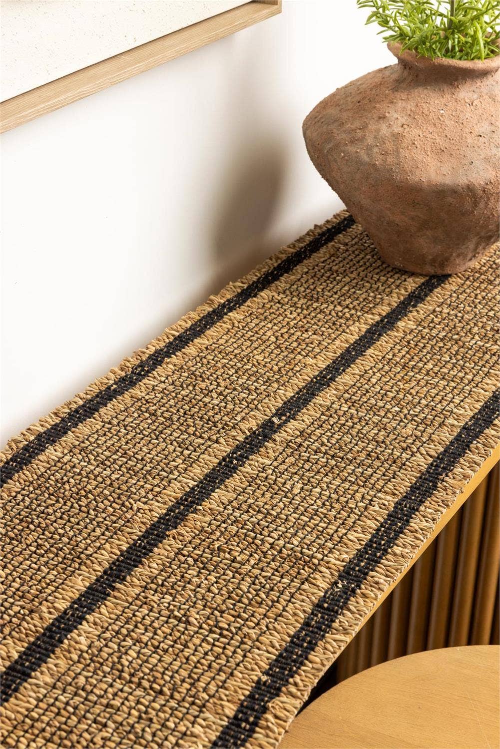 Runner - Natural And Black Woven Seagrass