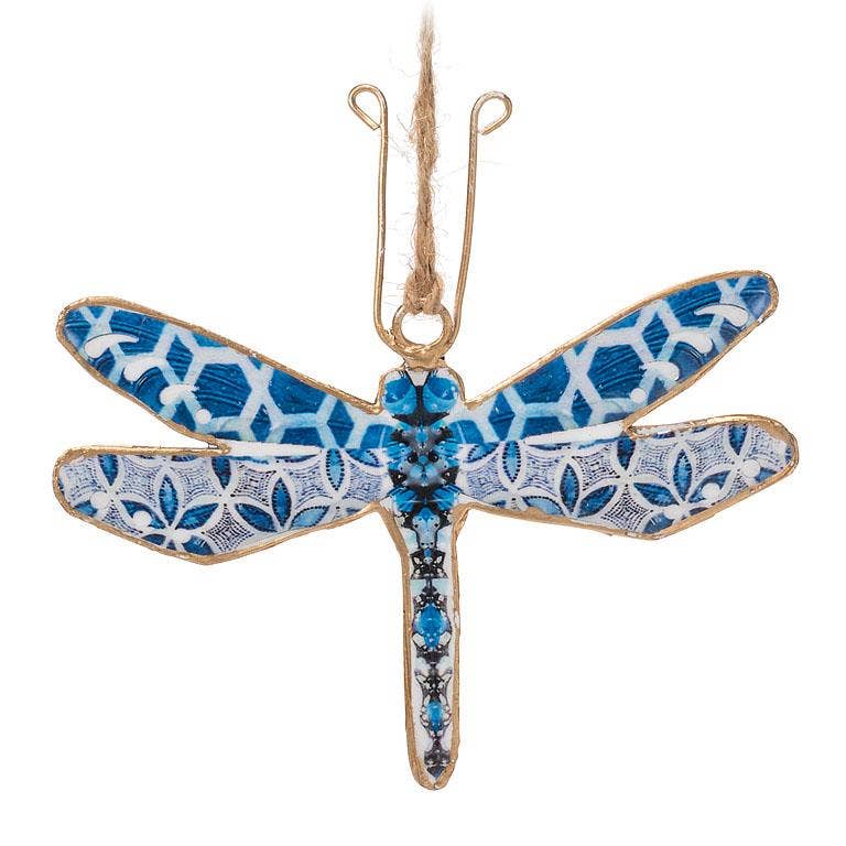 Blue/White Surprise Dragonfly Ornament 4.5"H