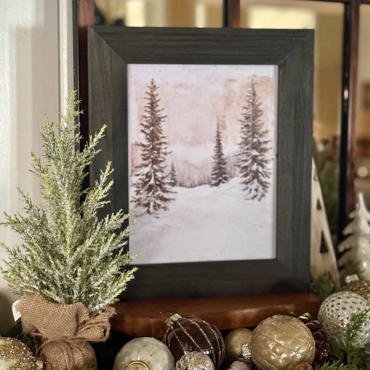 EVERGREEN WINTER WONDERLAND WALL ART((Framed)FR-3939 - Evergreen Trees Frame)
